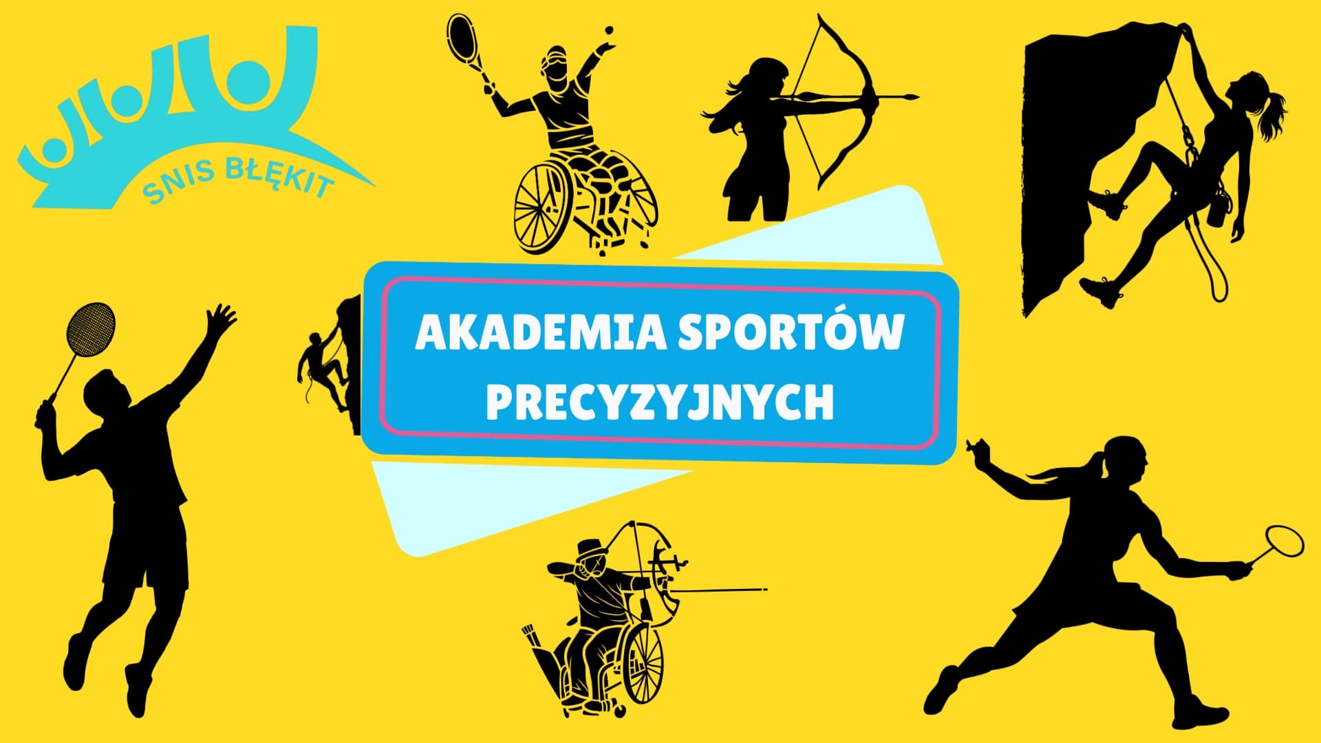 Plakat: Akademia Sportów Precyzyjnych — Badminton i Łucznictwo